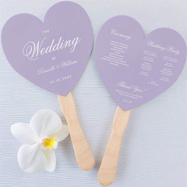 Abanico Programa de Boda Corazón de Lavanda Letra Púrpura  (Subido por el creador)