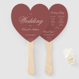 Abanico Programa de Boda Corazón Marsala Elegante Tinte Ro