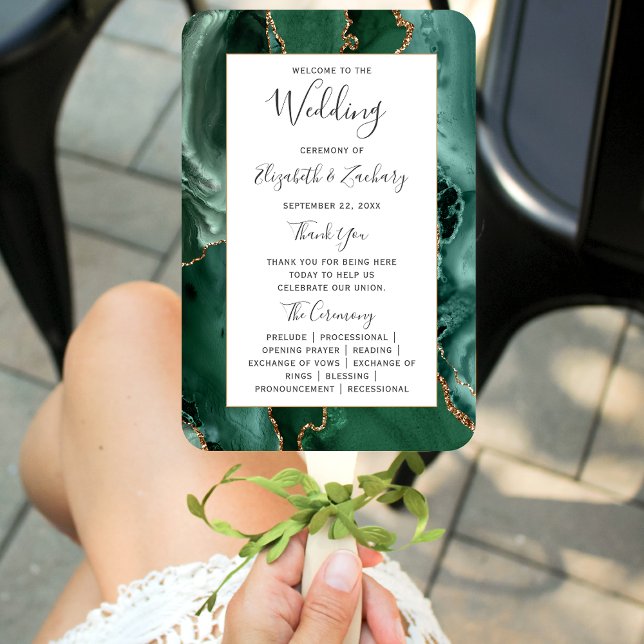 Abanico Programa de Boda de Ágata Dorada Verde Esmeralda (Subido por el creador)