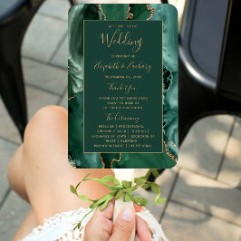 Abanico Programa de Boda de Ágata Dorada Verde Esmeralda