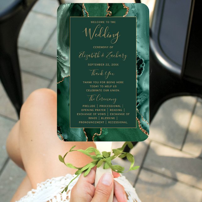 Abanico Programa de Boda de Ágata Dorada Verde Esmeralda (Subido por el creador)