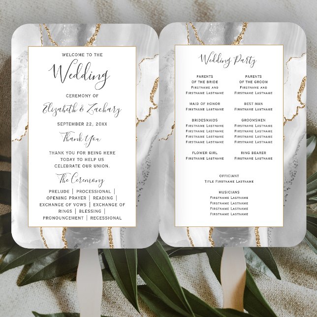 Abanico Programa de Boda de Ágata Gris Blanco y Oro (Subido por el creador)