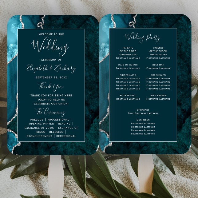 Abanico Programa de Boda de Ágata Plateada Verde Oscuro (Subido por el creador)