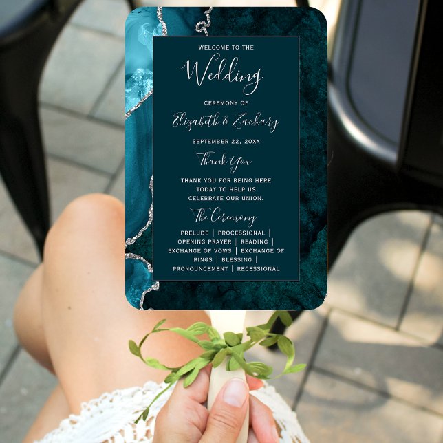 Abanico Programa de Boda de Ágata Plateada Verde Oscuro (Subido por el creador)