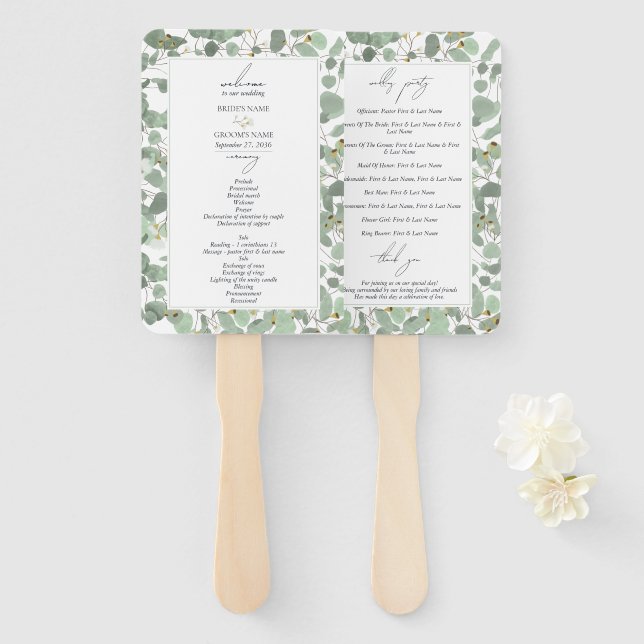 Abanico Programa de Boda de Agua Eucalyptus Greenery (Anverso y reverso)