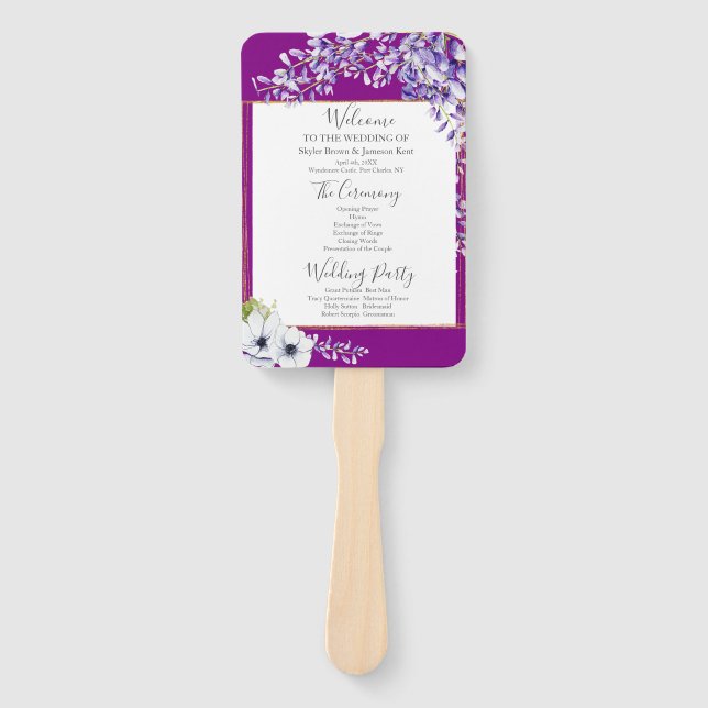 Abanico Programa de Boda de Agua Wisteria (Anverso)