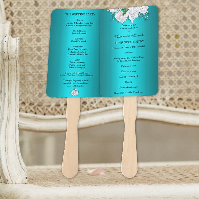 Abanico Programa de Boda de Aqua y Rosas Blancas (Subido por el creador)