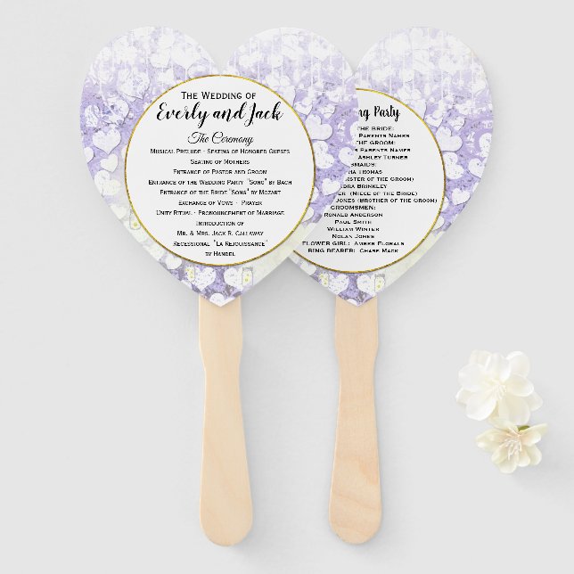 Abanico Programa de Boda de Árbol de Hojas de Lavanda (Anverso y reverso)