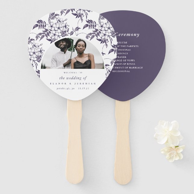 Abanico Programa de Boda de Arco Floral de bonito (Anverso y reverso)