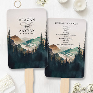 Abanico Programa de Boda de Bosque de Pino de Montaña con