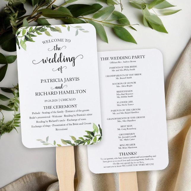 Abanico Programa de Boda de Botanica Elegante Verde (Subido por el creador)