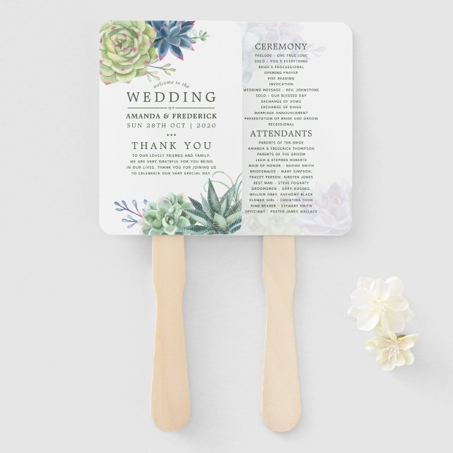 Abanico Programa de boda de cactus suculento de desierto a (Anverso y reverso)
