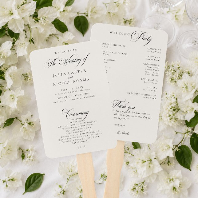 Abanico Programa de Boda de Caligrafía de Marfil Negro Clá (Subido por el creador)