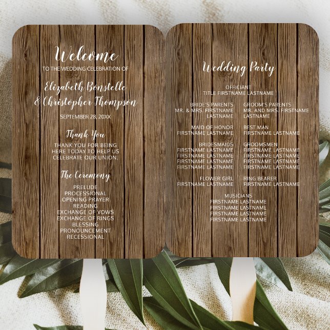 Abanico Programa de Boda de Caligrafía Rústica de Madera d (Subido por el creador)