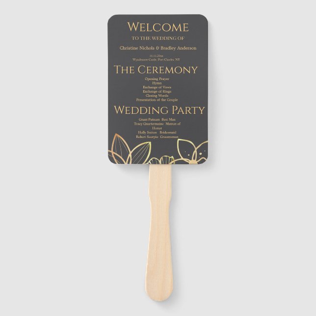 Abanico Programa de Boda de Carbón y Oro (Anverso)