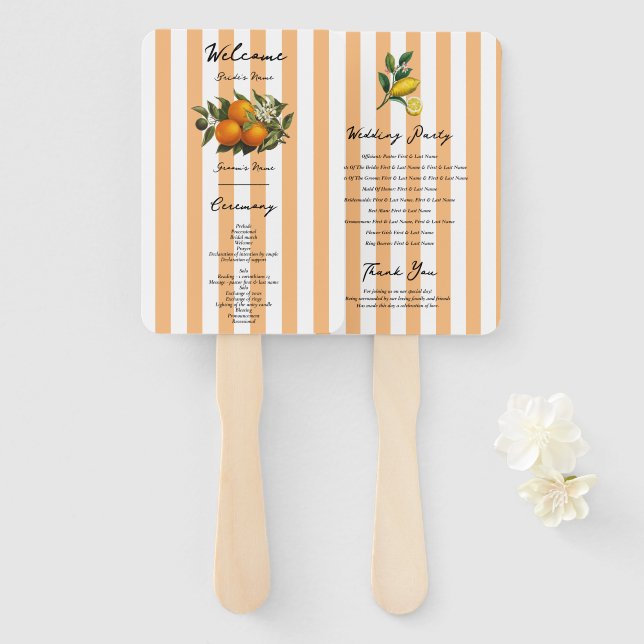 Abanico Programa de Boda de Citrus Mediterráneo Naranja It (Anverso y reverso)