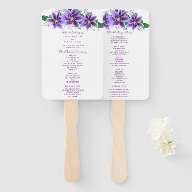 Abanico Programa de Boda de Clemátide Chic y Elegante (Anverso y reverso)