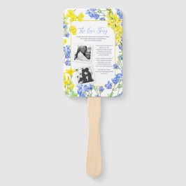 Abanico Programa de boda de color amarillo azul marino de