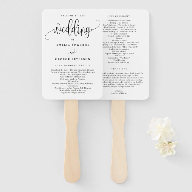 Abanico Programa de Boda de CÓLOR EDITABLE con caligrafía  (Anverso y reverso)