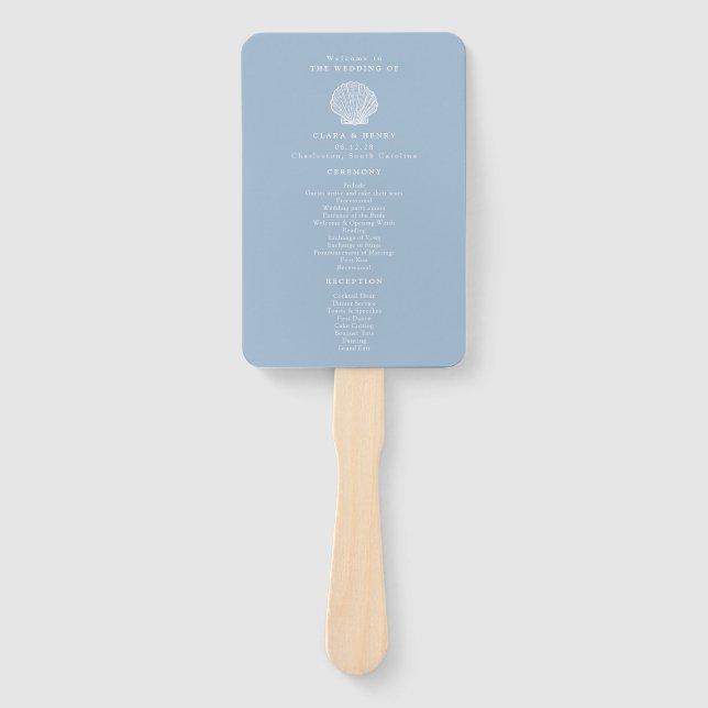 Abanico Programa de Boda de Conchas Costeras (Anverso)
