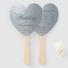 Abanico Programa de Boda de Corazón de Caligrafía Gris Pla
