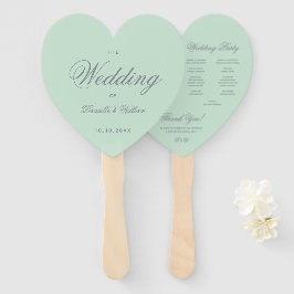 Abanico Programa de Boda de Corazón de Caligrafía Gris Ver