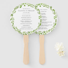 Abanico Programa de boda de corona de olivo verde rústico