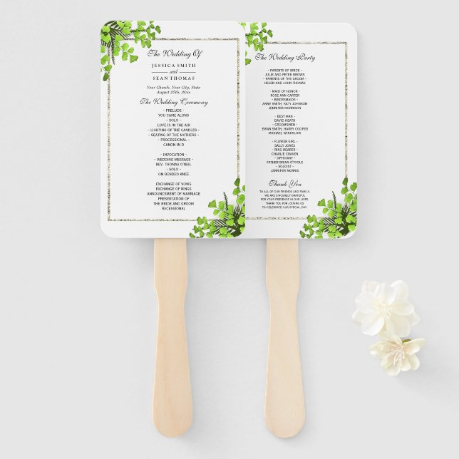 Abanico Programa de Boda de Decoración Elegante de Esquina (Anverso y reverso)