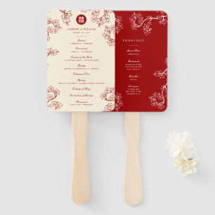 Abanico Programa de Boda de Doble Felicidad de Pluma Roja