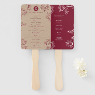 Abanico Programa de Boda de Doble Felicidad de Pluma Roja