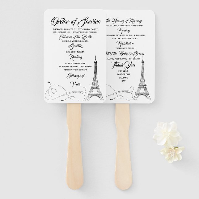 Abanico Programa de Boda de Doodles de París (Anverso y reverso)