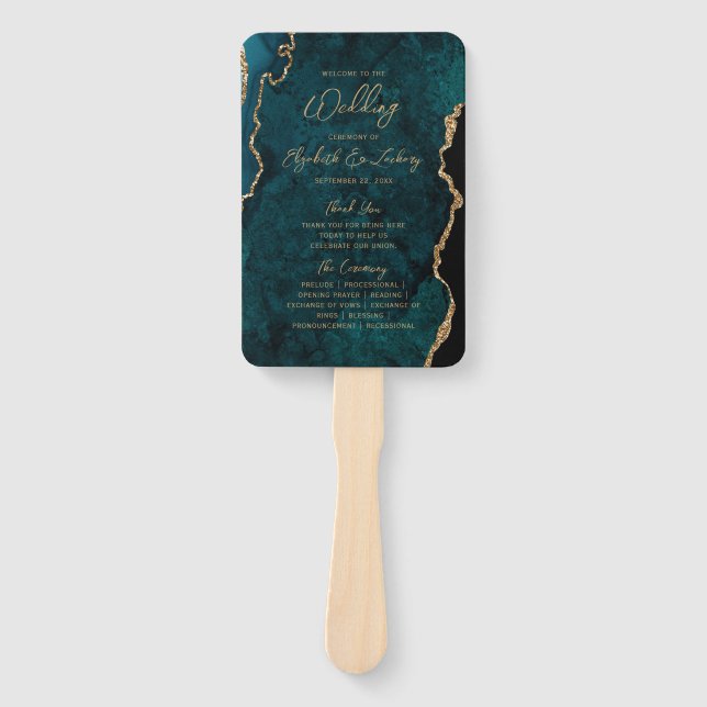 Abanico Programa de Boda de Escritura con Ágata Azul Teal  (Anverso)