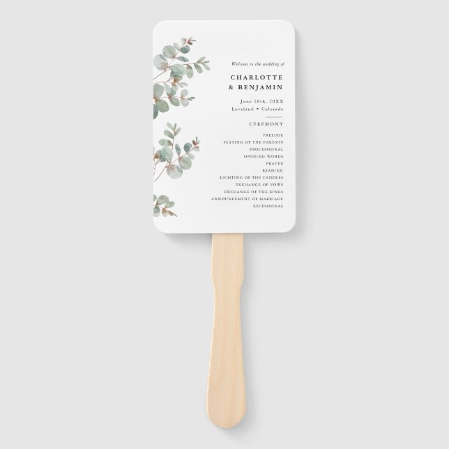 Abanico Programa de Boda de Eucalipto (Anverso)