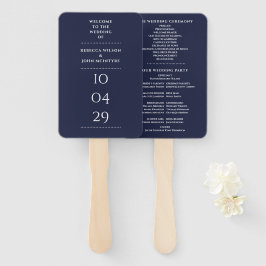 Abanico Programa de Boda de Fecha Especial Azul Marino