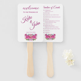 Abanico Programa de Boda de Flor Rosa de Acuarela -