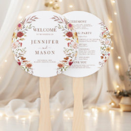 Abanico Programa de Boda de Flor Seca de Borgoña