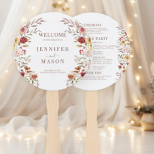 Abanico Programa de Boda de Flor Seca de Borgoña