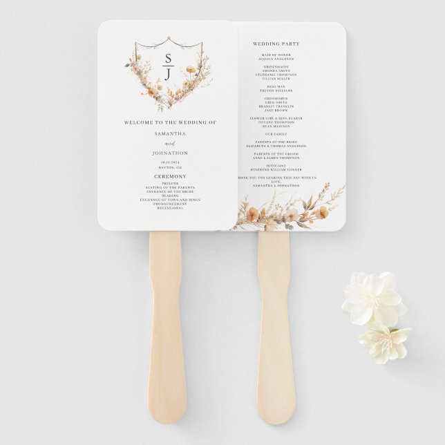 Abanico Programa de Boda de Flor Silvestre Acuarela Meloco (Anverso y reverso)