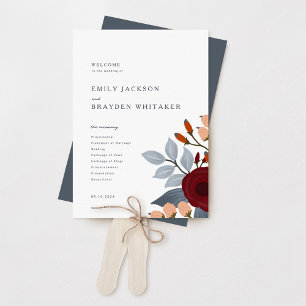 Abanico Programa de Boda de Flor Silvestre Dusty Blue