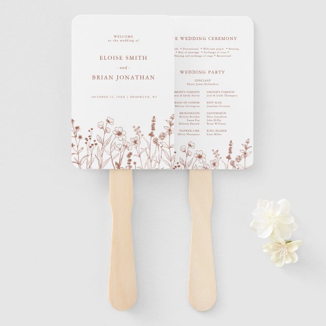 Abanico Programa de Boda de Flor Silvestre Rústica de Terr (Anverso y reverso)