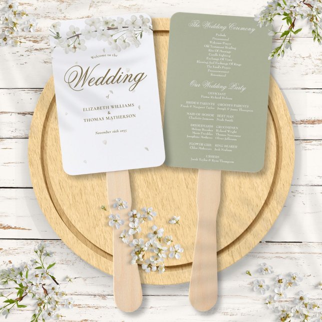 Abanico Programa de Boda de Floral Blanca Floral en bonito (Pretty Floral White Blossom Wedding Program Hand Fan)