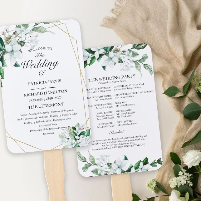 Abanico Programa de Boda de Floral de Verde Elegante Geomé (Subido por el creador)