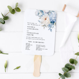 Abanico Programa de Boda de Flores Azules y Blancas