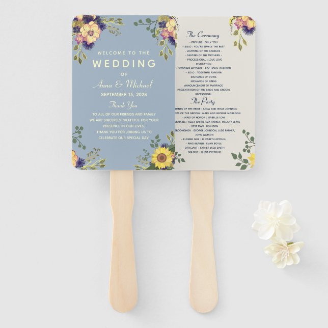 Abanico Programa de Boda de Flores de Acuarela Elegante (Anverso y reverso)