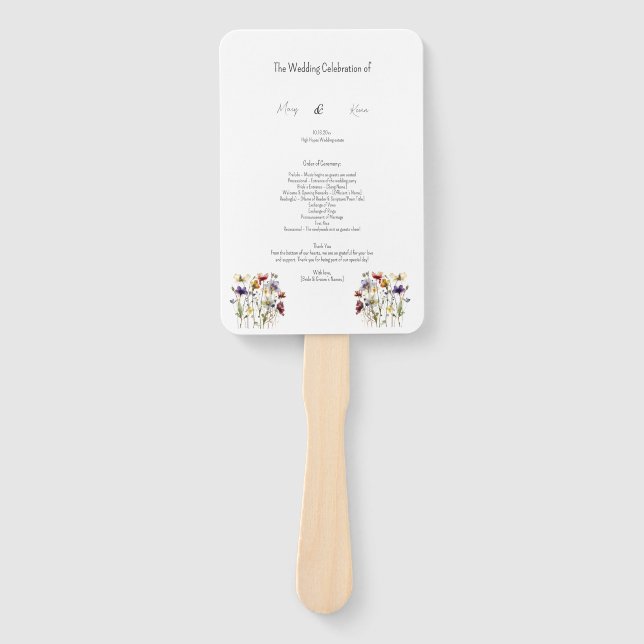 Abanico Programa de Boda de Flores Silvestres, personaliza (Anverso)