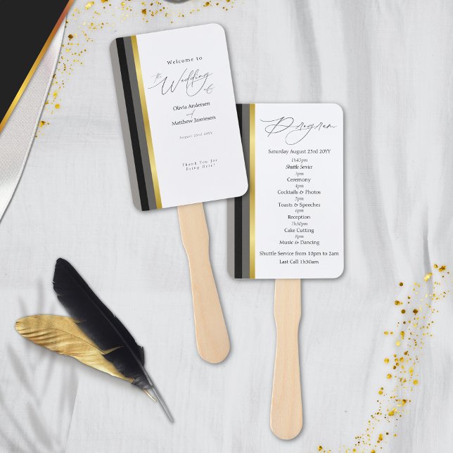 Abanico Programa de Boda de Franja Negra Gris Dorada Elega (Subido por el creador)