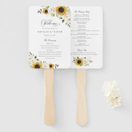 Abanico Programa de Boda de Girasoles Flores Blancas Verdo