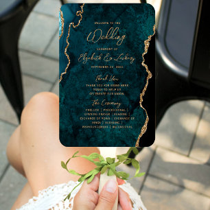 Abanico Programa de Boda de Guión de Agate de Oro Azul ver