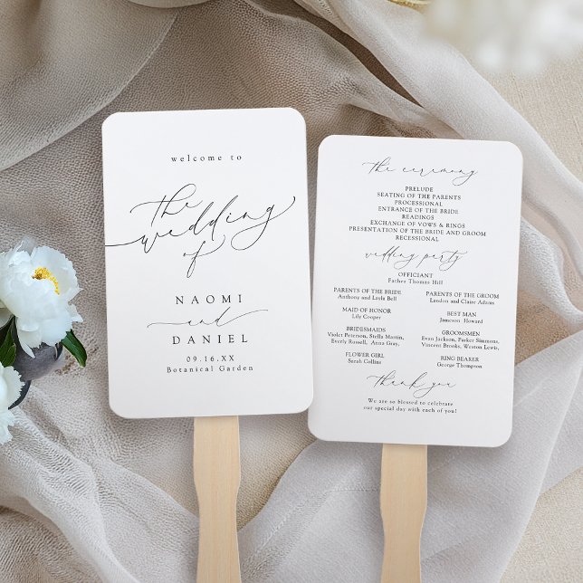 Abanico Programa de Boda de Guión de Moda Moderna minimali (Minimalist Modern Chic Script Wedding Program Hand Fan)
