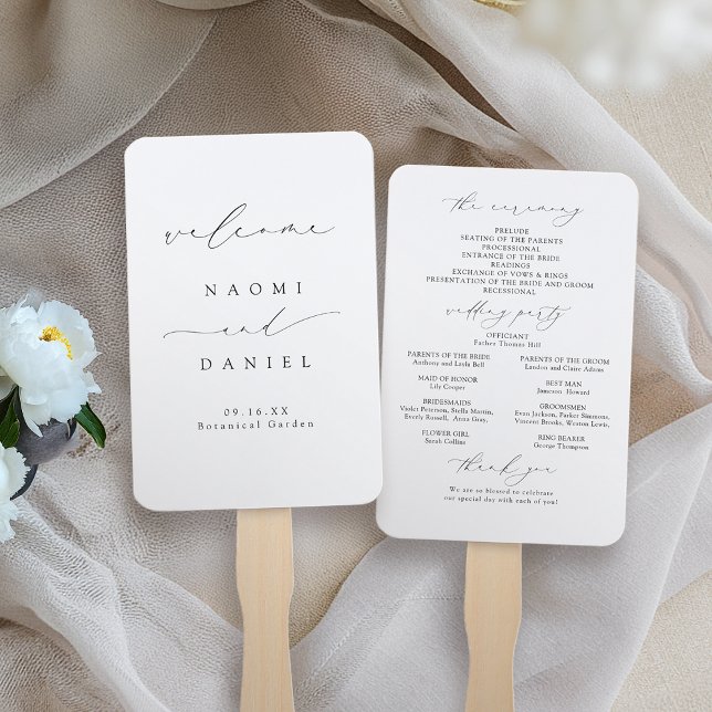 Abanico Programa de Boda de Guión de Moda Moderna minimali (Minimalist Modern Chic Script Wedding Program Hand Fan)